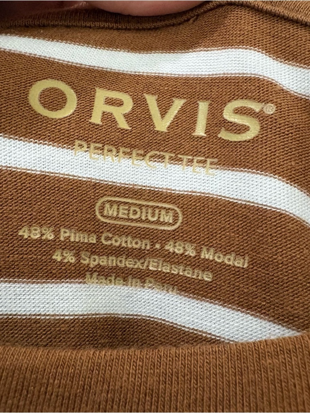 Orvis Women’s Medium Perfect Tee Pima Cotton Striped Brown & White Crewneck - Picture 10 of 13